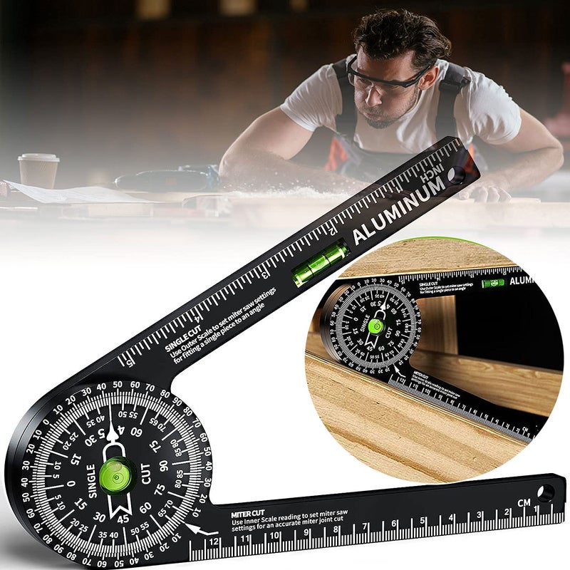 Miotorio Miter Saw Protractor,Aluminum Protractor Angle Finder with Level Gauge High Precision Laser Inside & Outside Miter Angle Finder for Angle Finder Carpenters, Trim Work,Plumbers and All Building Trades - Image 1